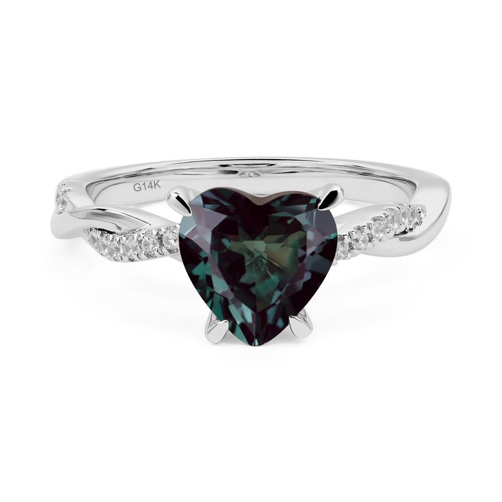 Twisted Heart Shaped Lab Created Alexandrite Ring - LUO Jewelry #metal_14k white gold