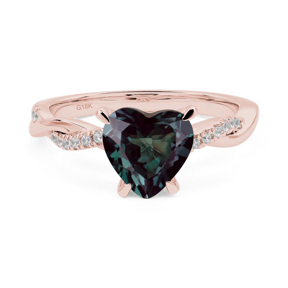 Twisted Heart Shaped Lab Created Alexandrite Ring - LUO Jewelry #metal_18k rose gold