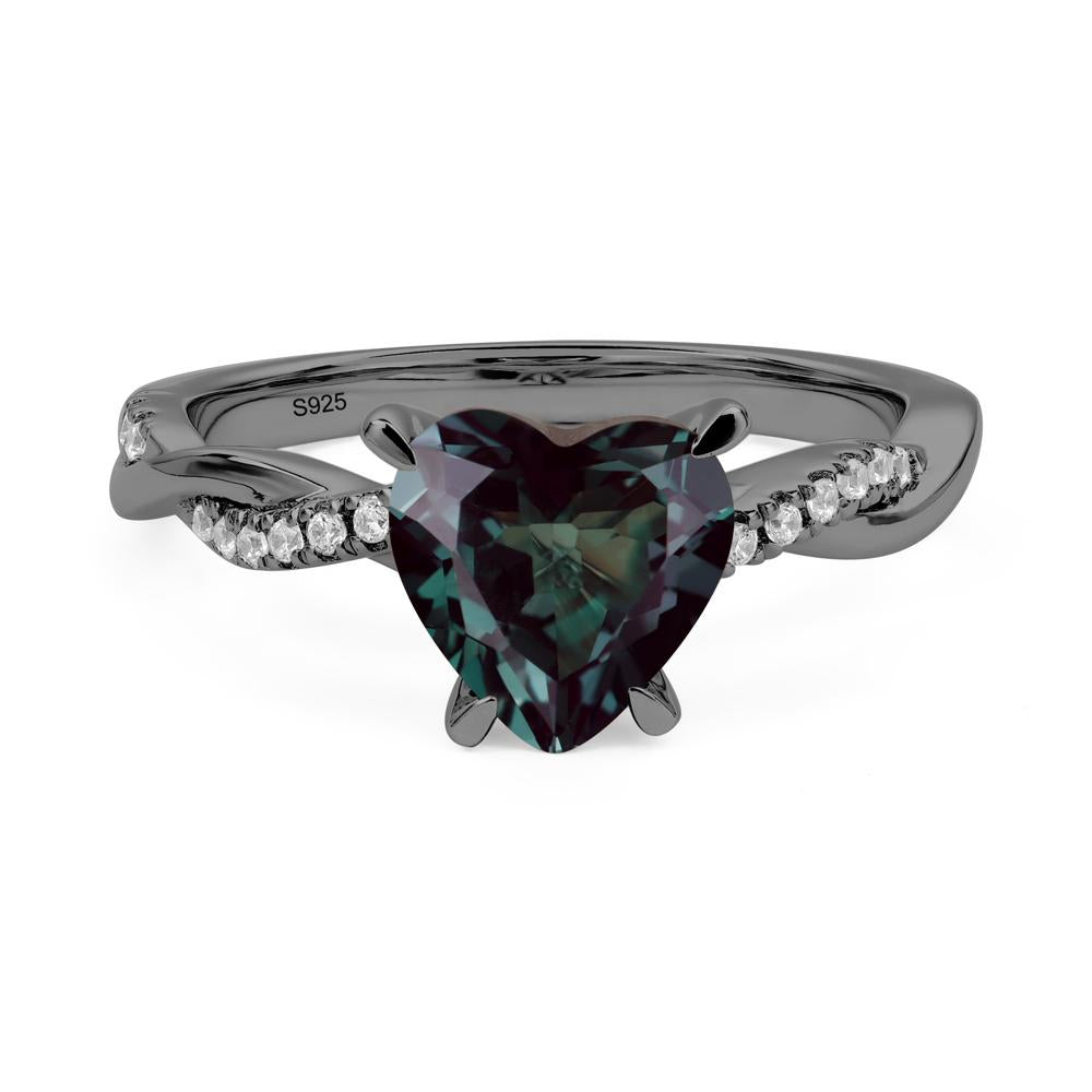 Twisted Heart Shaped Lab Created Alexandrite Ring - LUO Jewelry #metal_black finish sterling silver