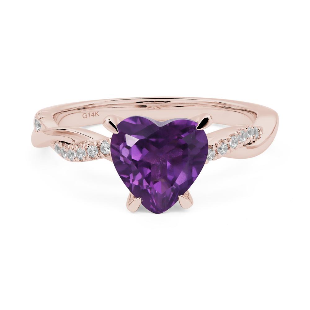 Twisted Heart Shaped Amethyst Ring - LUO Jewelry #metal_14k rose gold