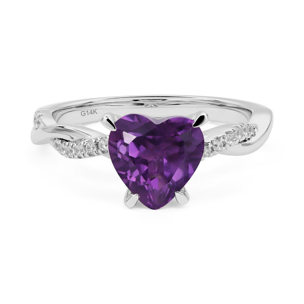 Twisted Heart Shaped Amethyst Ring - LUO Jewelry #metal_14k white gold
