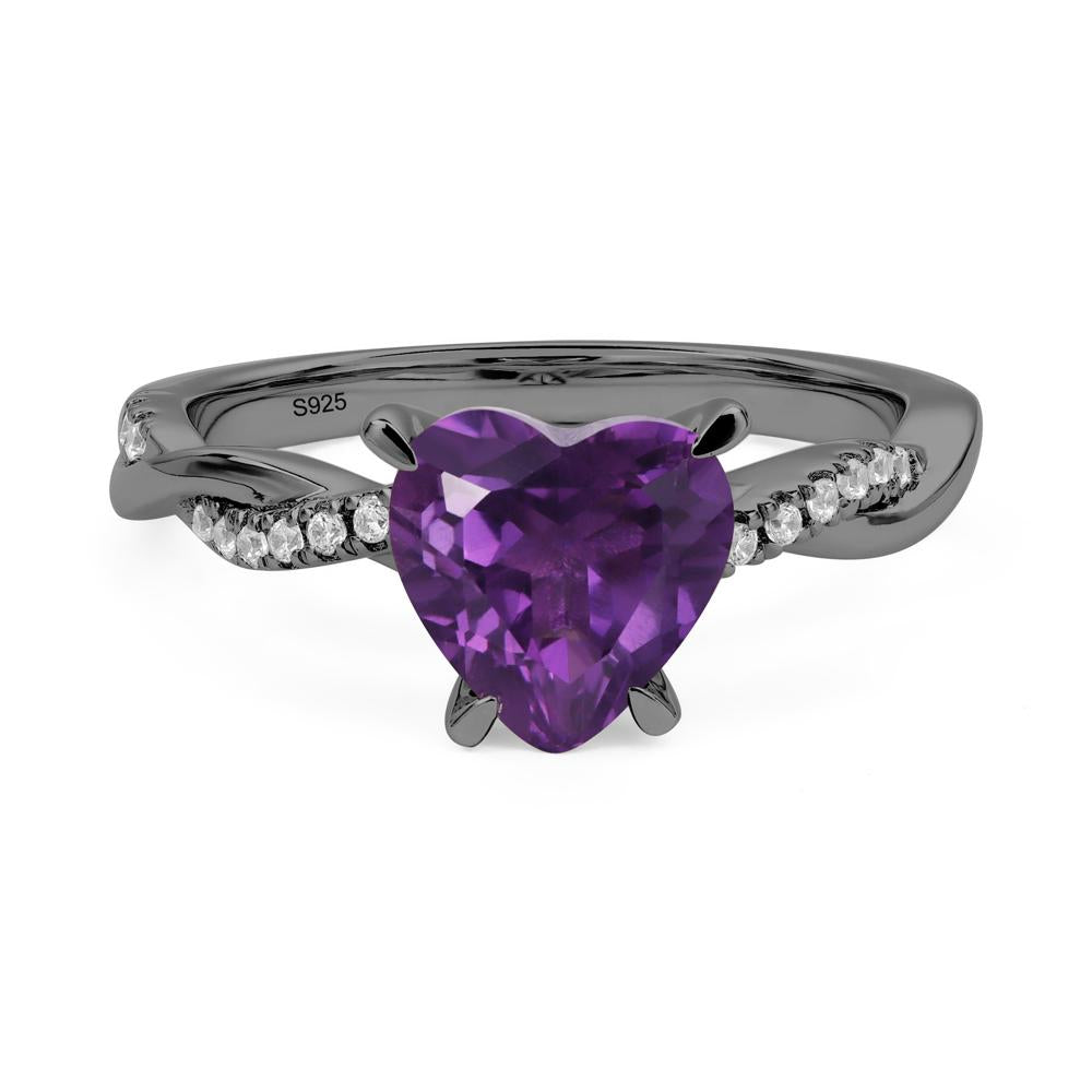 Twisted Heart Shaped Amethyst Ring - LUO Jewelry #metal_black finish sterling silver