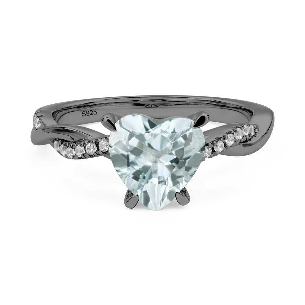 Twisted Heart Shaped Aquamarine Ring - LUO Jewelry #metal_black finish sterling silver