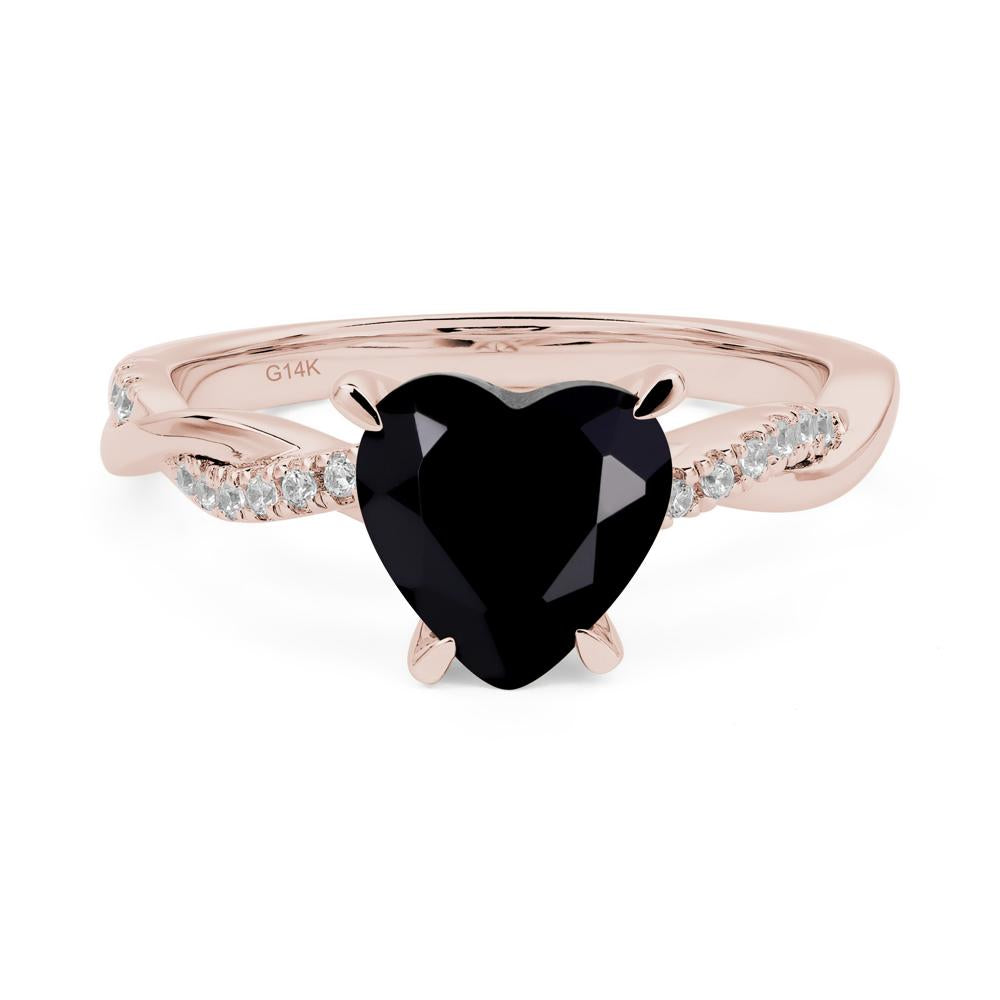 Twisted Heart Shaped Black Stone Ring - LUO Jewelry #metal_14k rose gold
