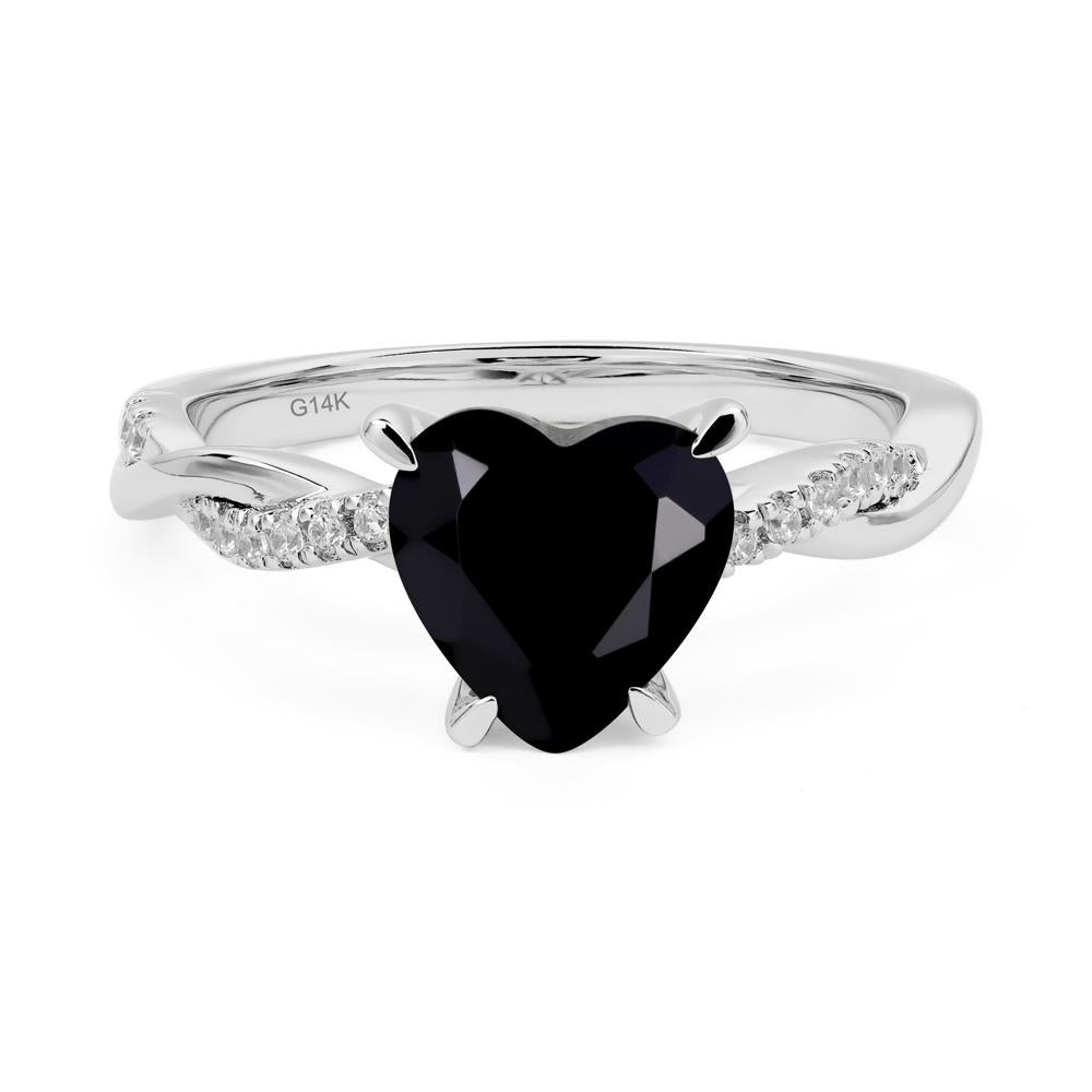 Twisted Heart Shaped Black Stone Ring - LUO Jewelry #metal_14k white gold