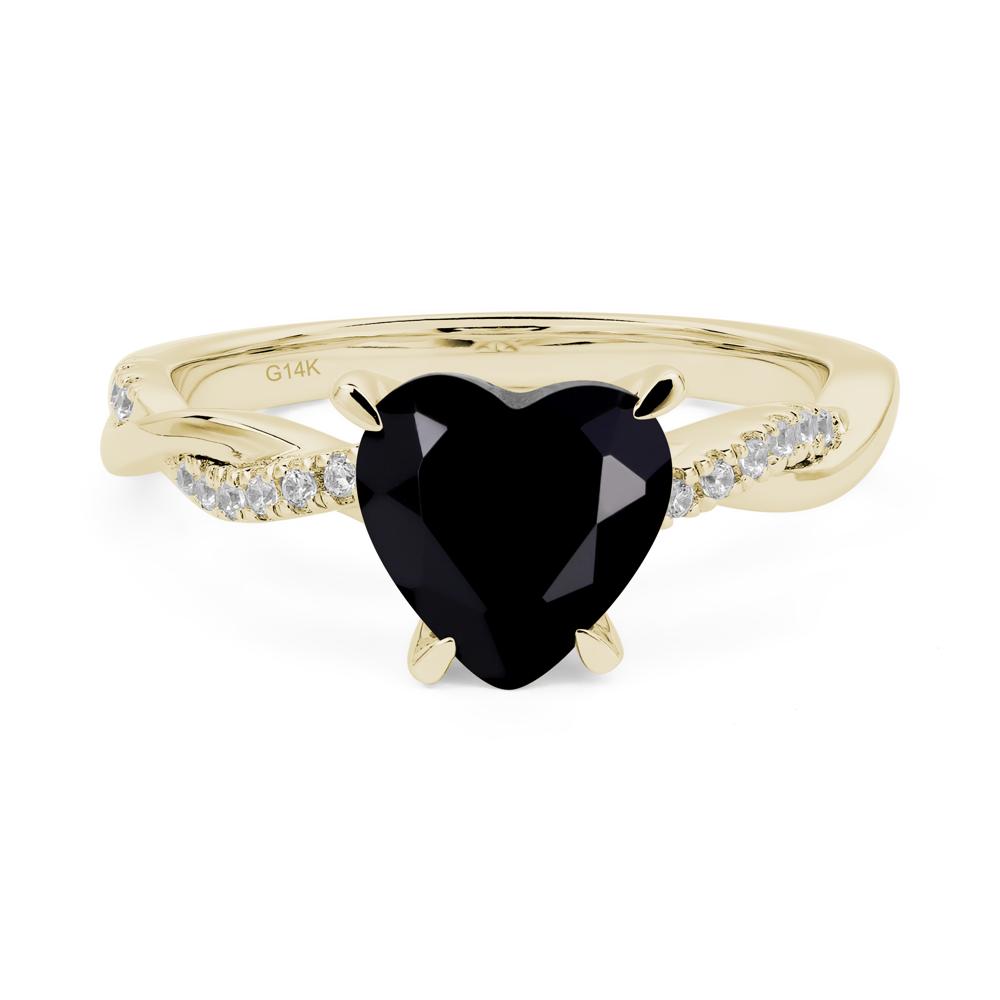 Twisted Heart Shaped Black Stone Ring - LUO Jewelry #metal_14k yellow gold