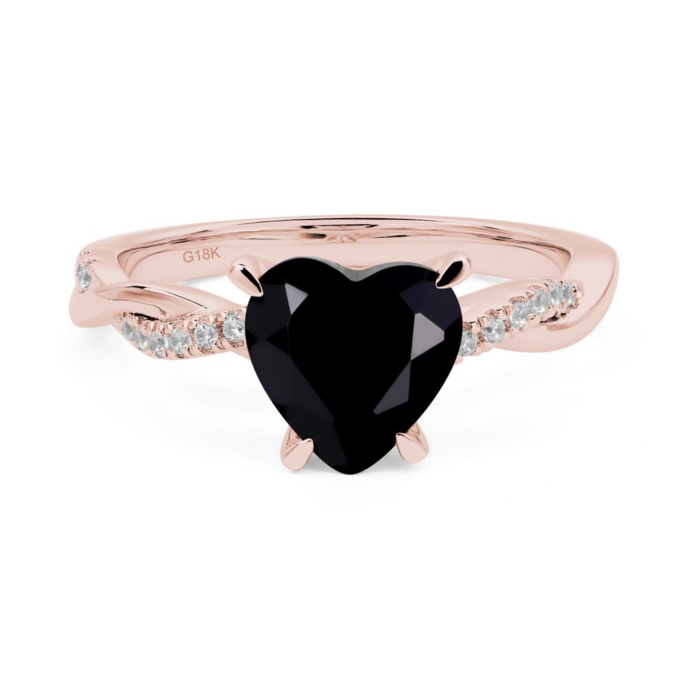 Twisted Heart Shaped Black Stone Ring - LUO Jewelry #metal_18k rose gold