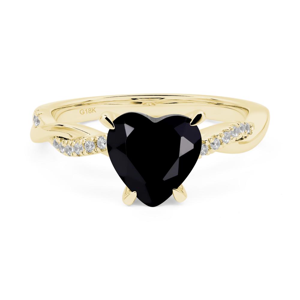 Twisted Heart Shaped Black Stone Ring - LUO Jewelry #metal_18k yellow gold