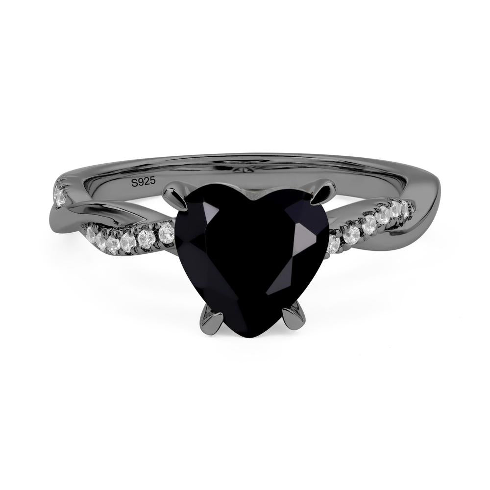 Twisted Heart Shaped Black Stone Ring - LUO Jewelry #metal_black finish sterling silver