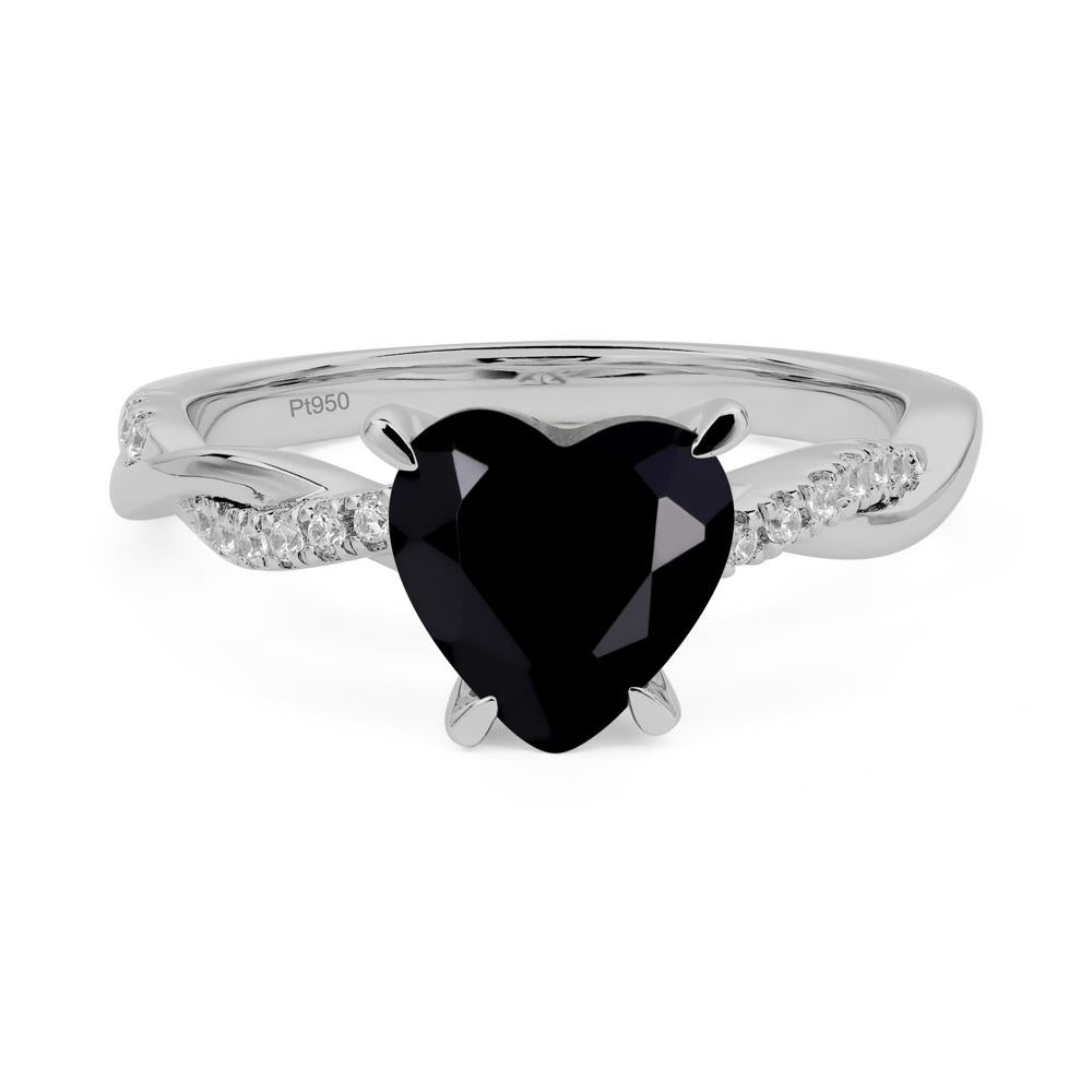 Twisted Heart Shaped Black Stone Ring - LUO Jewelry #metal_platinum