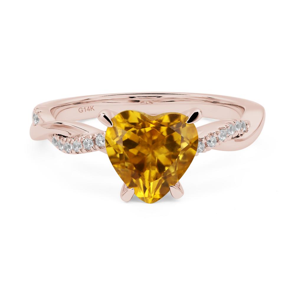 Twisted Heart Shaped Citrine Ring - LUO Jewelry #metal_14k rose gold