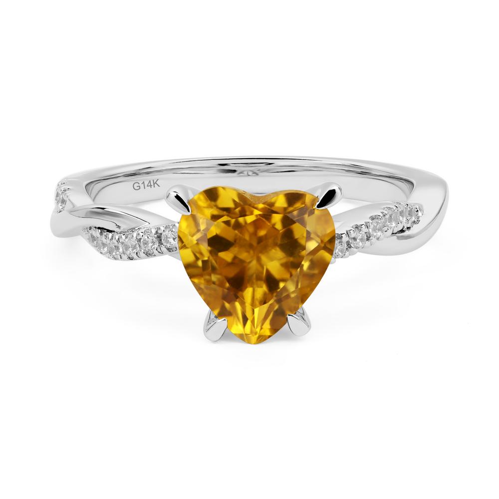 Twisted Heart Shaped Citrine Ring - LUO Jewelry #metal_14k white gold