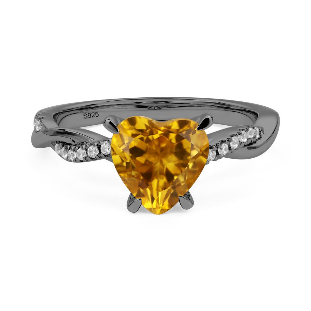 Twisted Heart Shaped Citrine Ring - LUO Jewelry #metal_black finish sterling silver