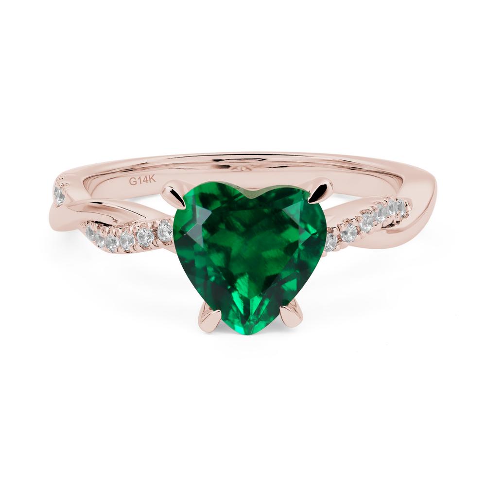 Twisted Heart Shaped Lab Emerald Ring - LUO Jewelry #metal_14k rose gold