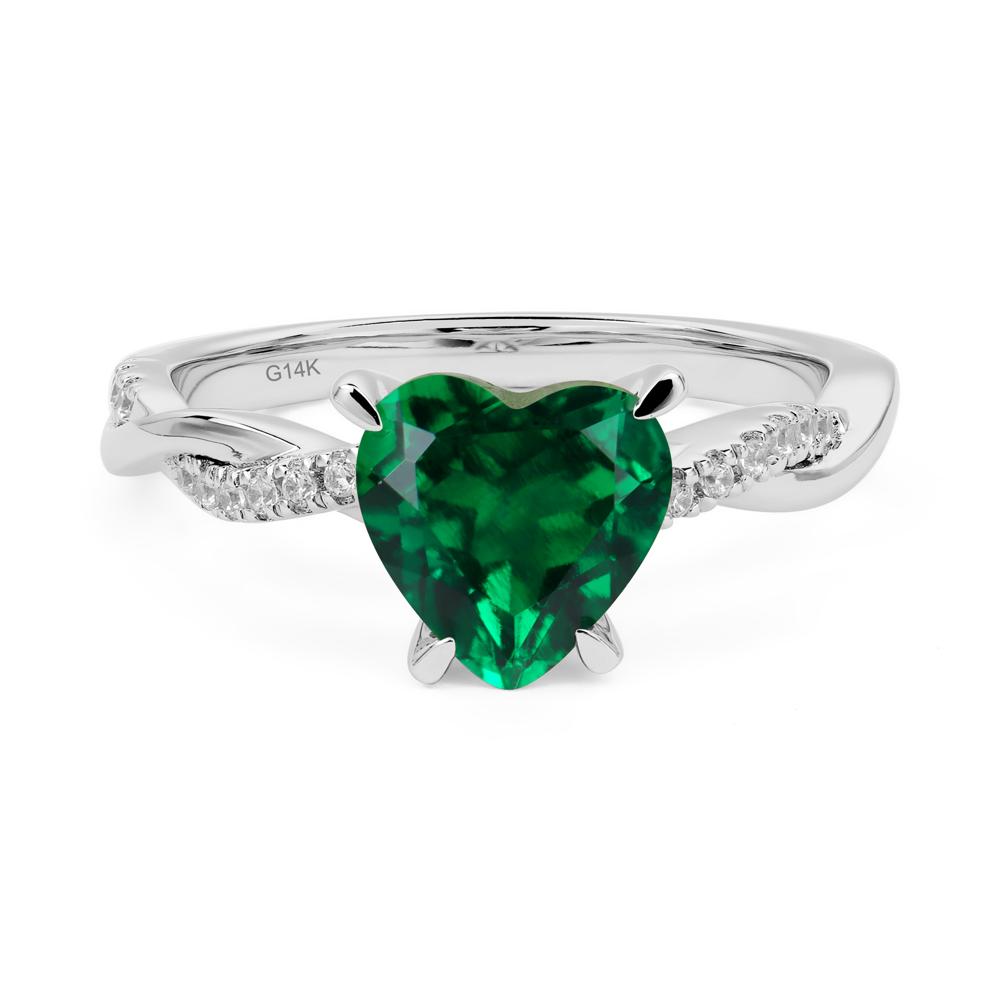 Twisted Heart Shaped Lab Emerald Ring - LUO Jewelry #metal_14k white gold