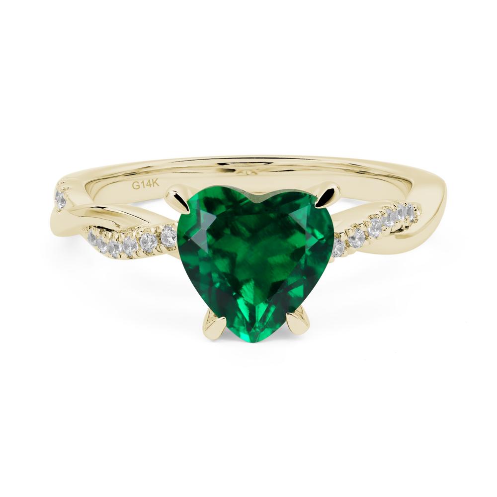 Twisted Heart Shaped Lab Emerald Ring - LUO Jewelry #metal_14k yellow gold