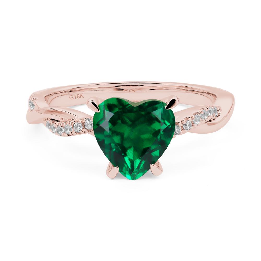Twisted Heart Shaped Lab Emerald Ring - LUO Jewelry #metal_18k rose gold