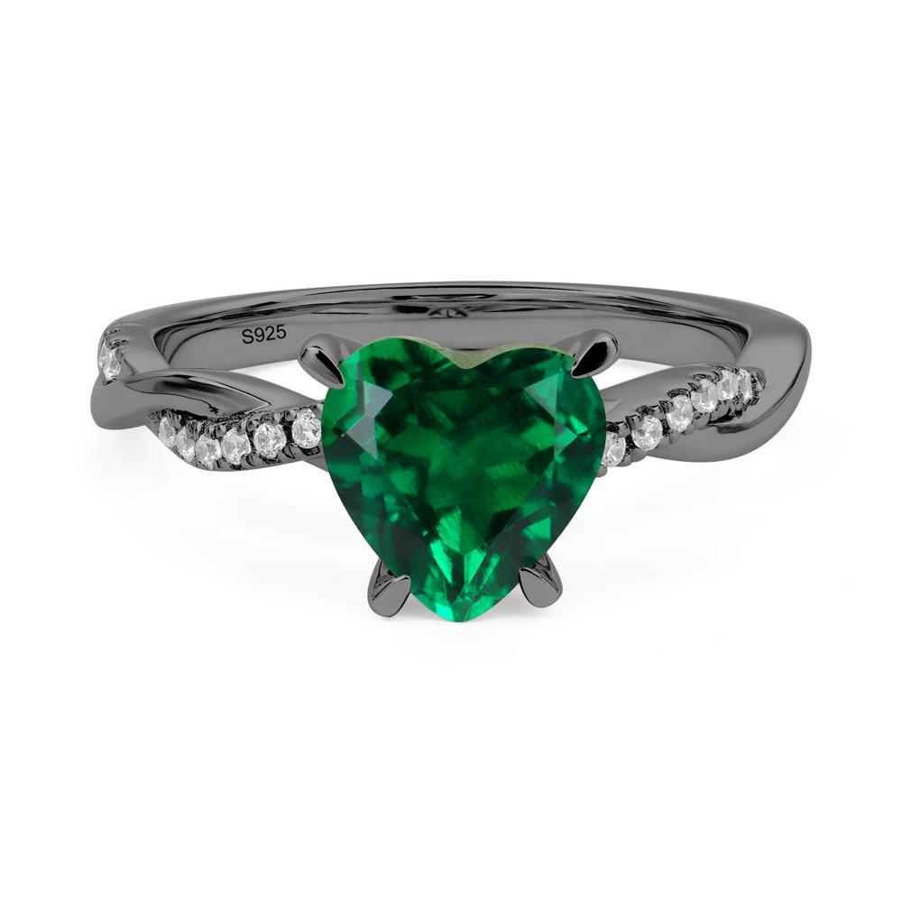 Twisted Heart Shaped Lab Emerald Ring - LUO Jewelry #metal_black finish sterling silver