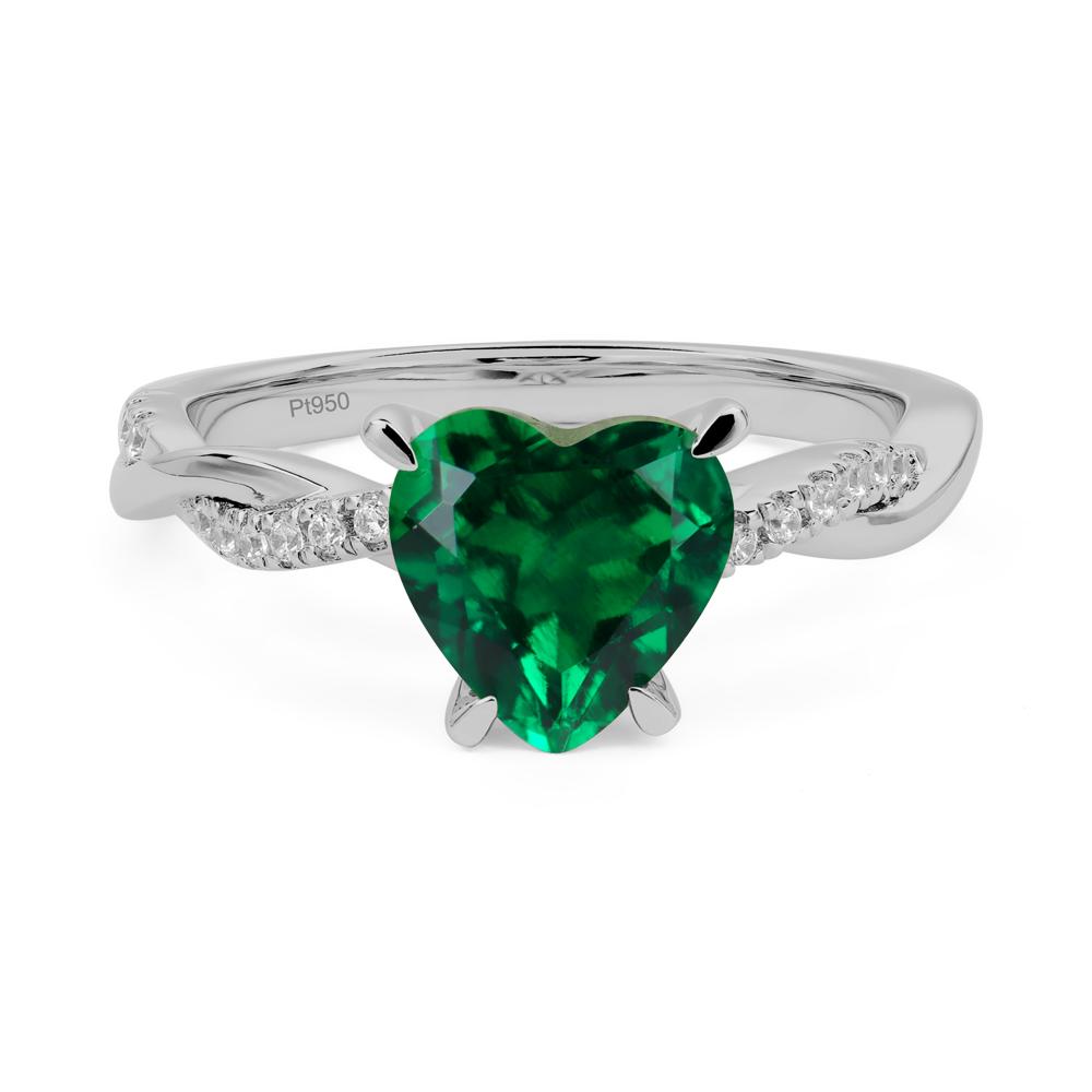 Twisted Heart Shaped Lab Emerald Ring - LUO Jewelry #metal_platinum
