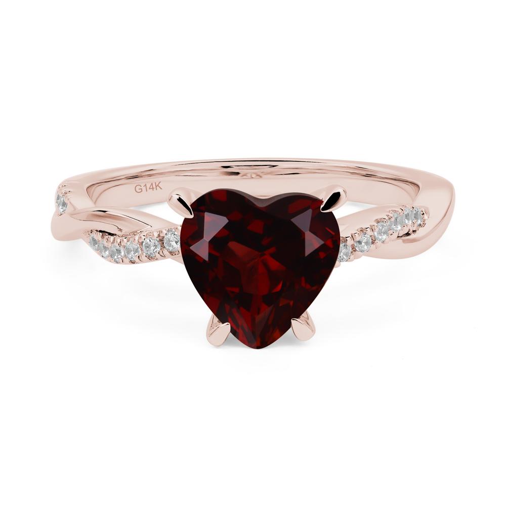 Twisted Heart Shaped Garnet Ring - LUO Jewelry #metal_14k rose gold