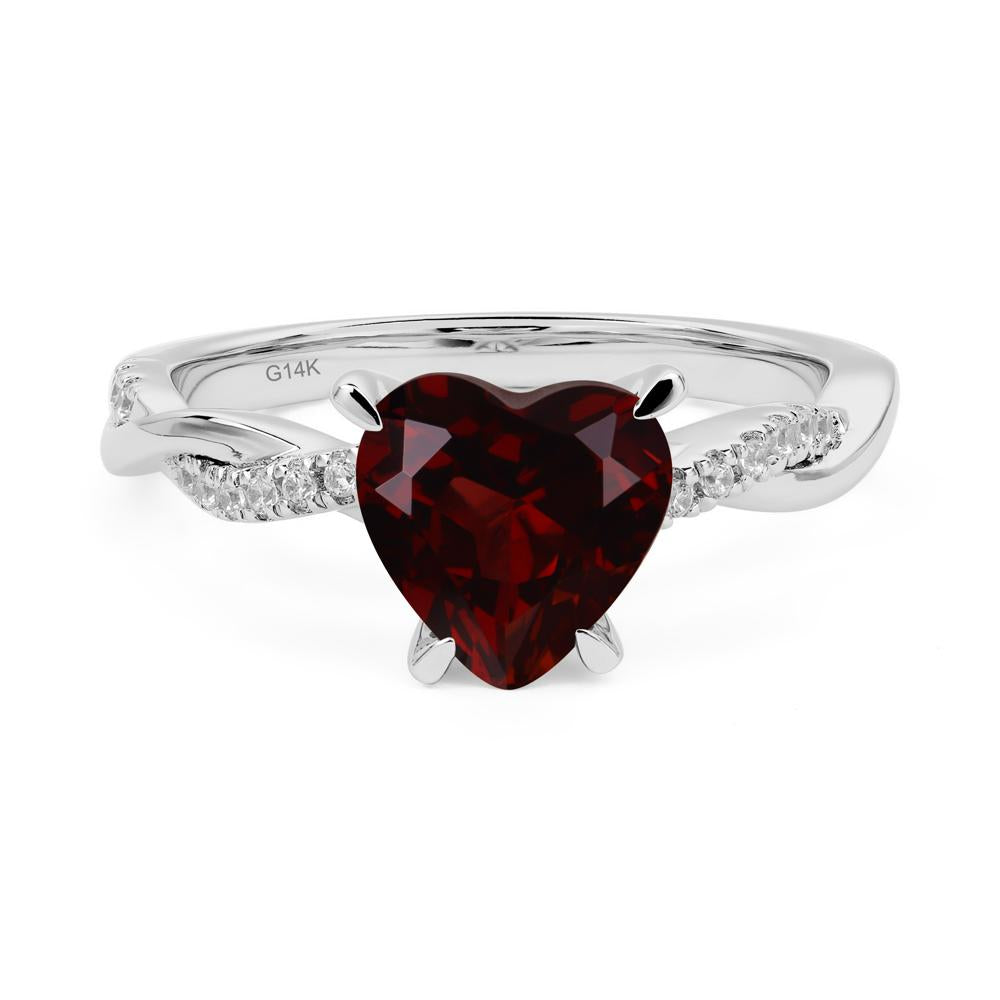Twisted Heart Shaped Garnet Ring - LUO Jewelry #metal_14k white gold