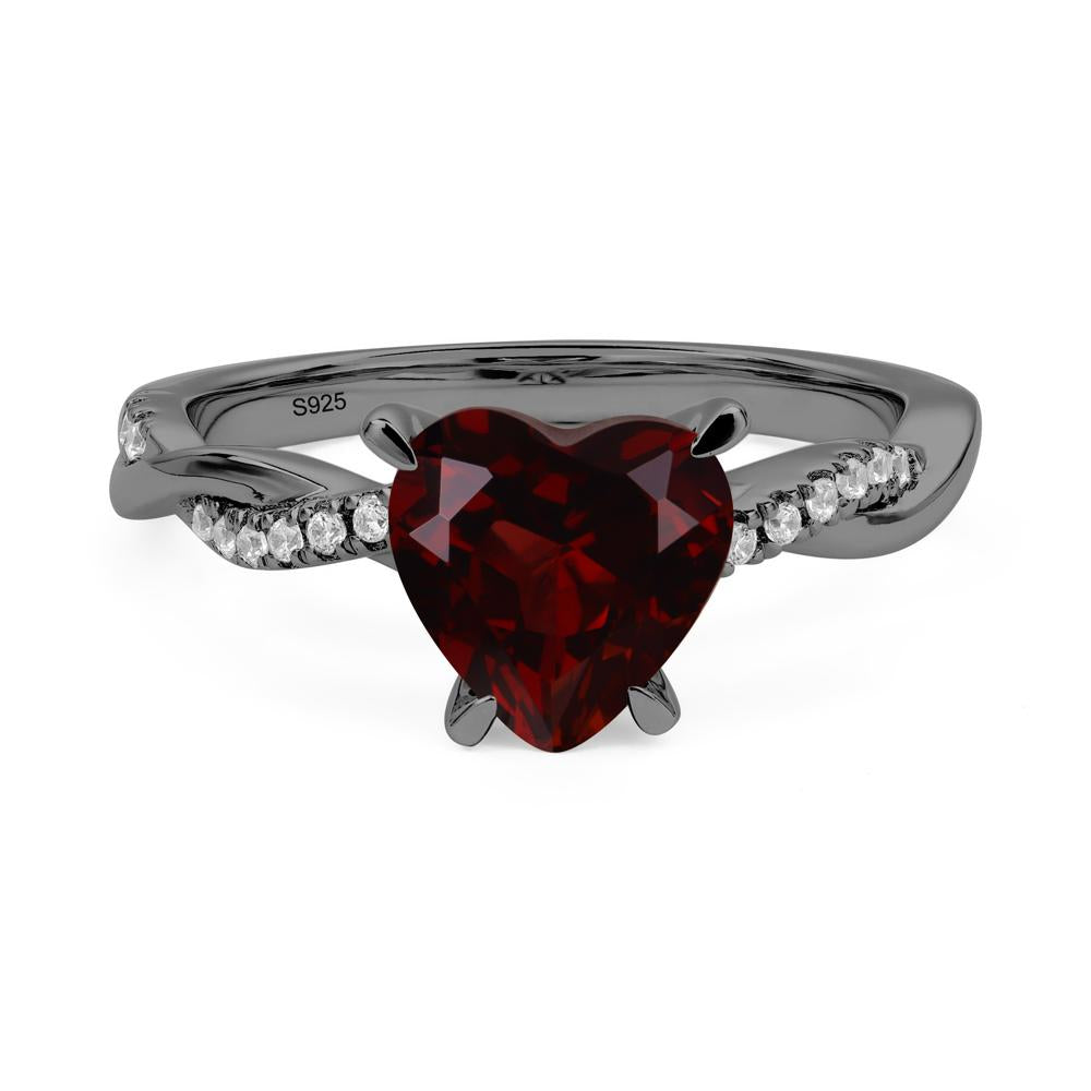 Twisted Heart Shaped Garnet Ring - LUO Jewelry #metal_black finish sterling silver
