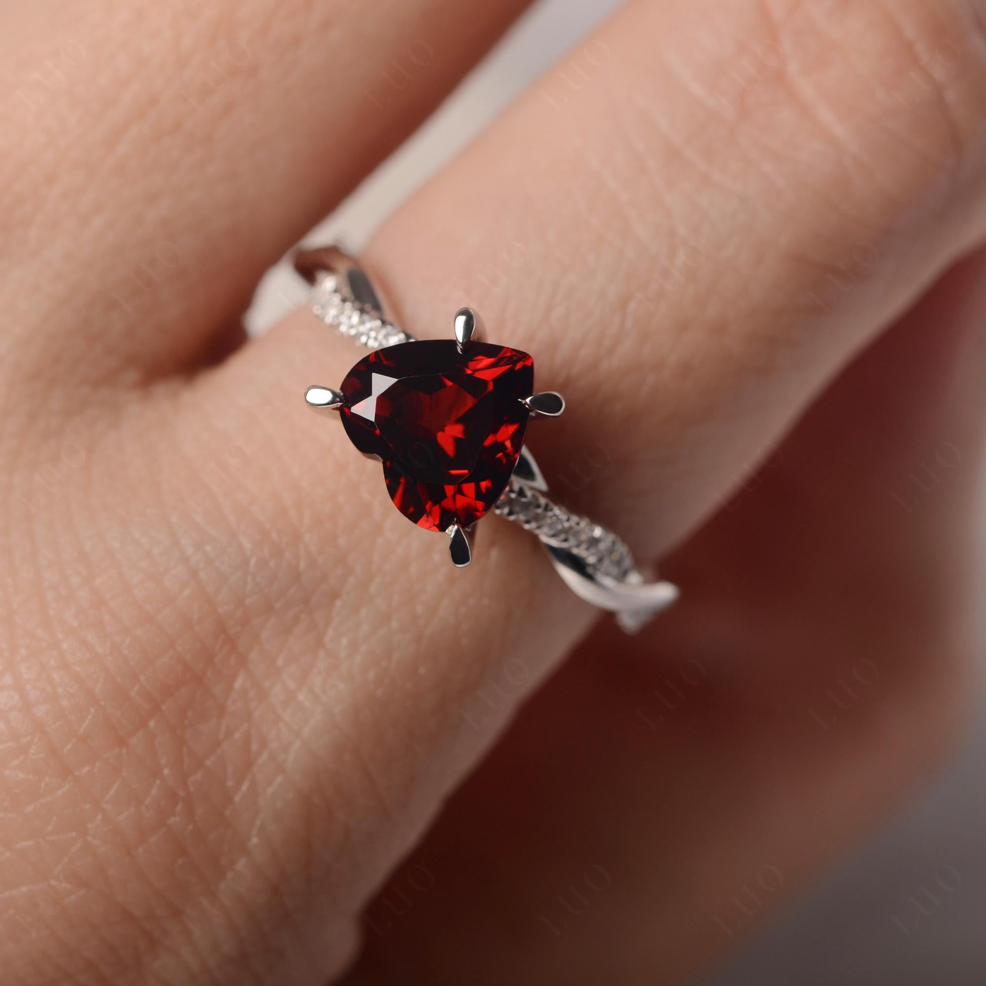 Twisted Heart Shaped Garnet Ring - LUO Jewelry