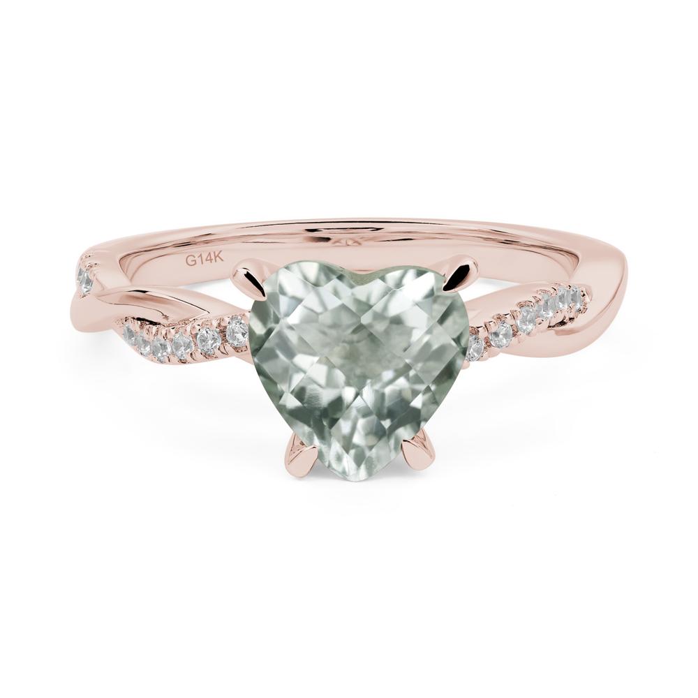 Twisted Heart Shaped Green Amethyst Ring - LUO Jewelry #metal_14k rose gold