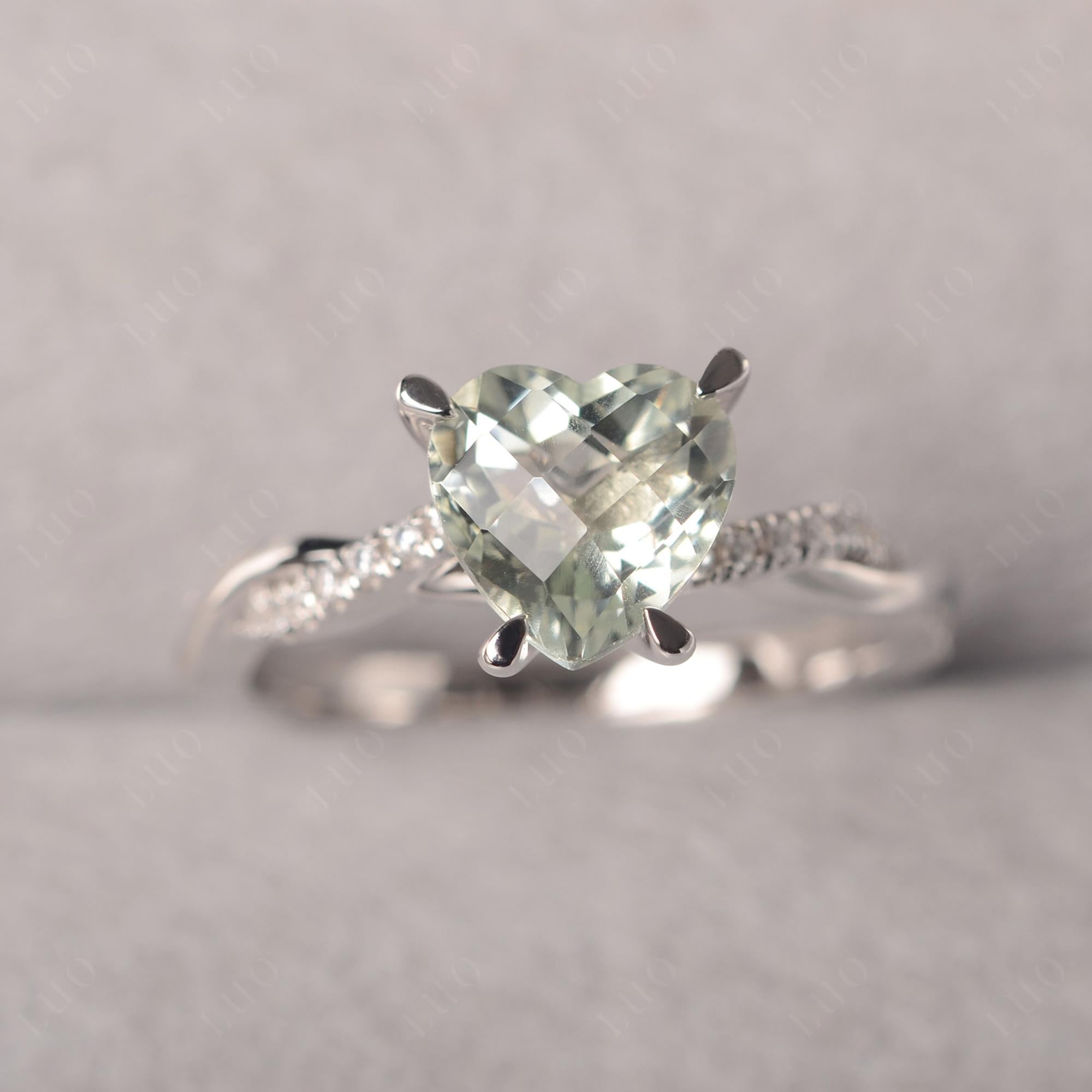 Twisted Heart Shaped Green Amethyst Ring - LUO Jewelry