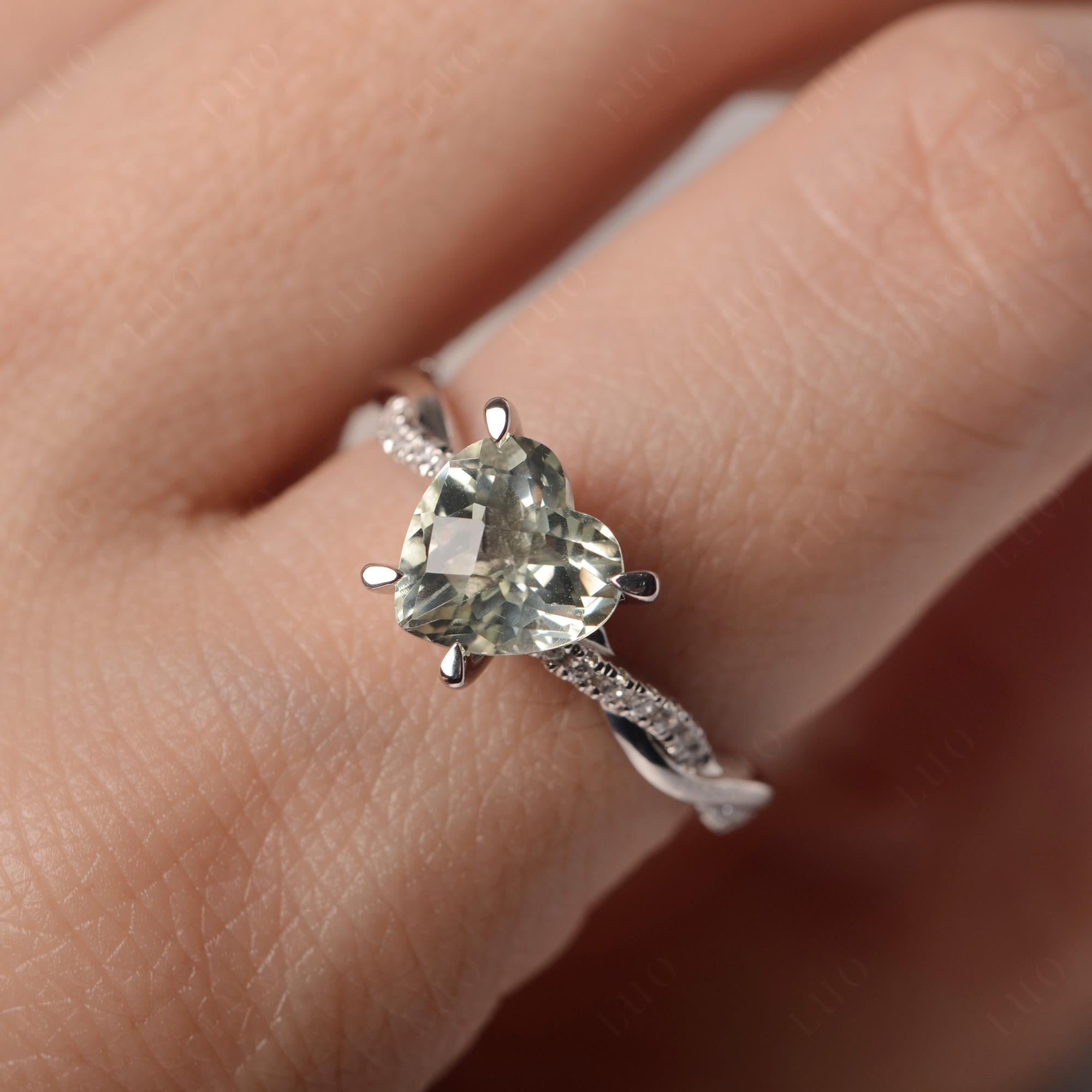 Twisted Heart Shaped Green Amethyst Ring - LUO Jewelry