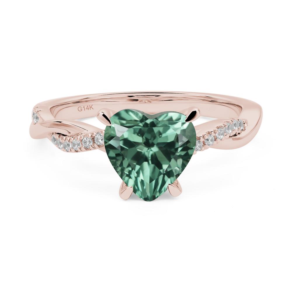 Twisted Heart Shaped Lab Created Green Sapphire Ring - LUO Jewelry #metal_14k rose gold