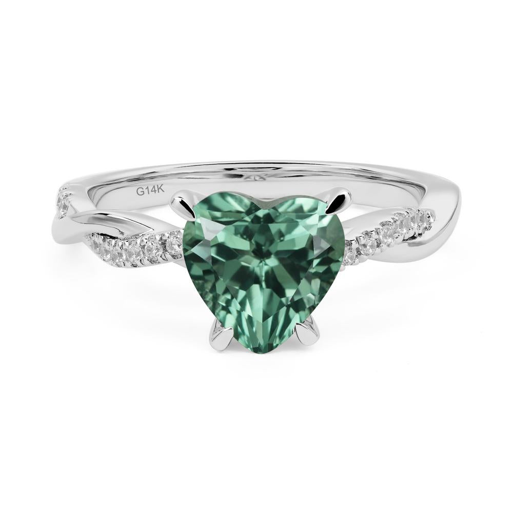 Twisted Heart Shaped Lab Created Green Sapphire Ring - LUO Jewelry #metal_14k white gold