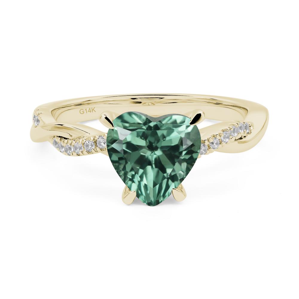 Twisted Heart Shaped Lab Created Green Sapphire Ring - LUO Jewelry #metal_14k yellow gold