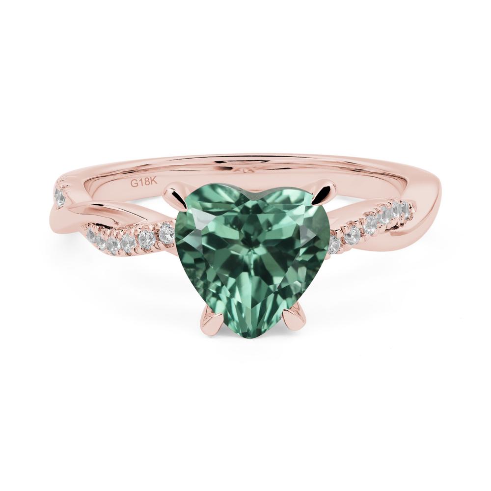 Twisted Heart Shaped Lab Created Green Sapphire Ring - LUO Jewelry #metal_18k rose gold