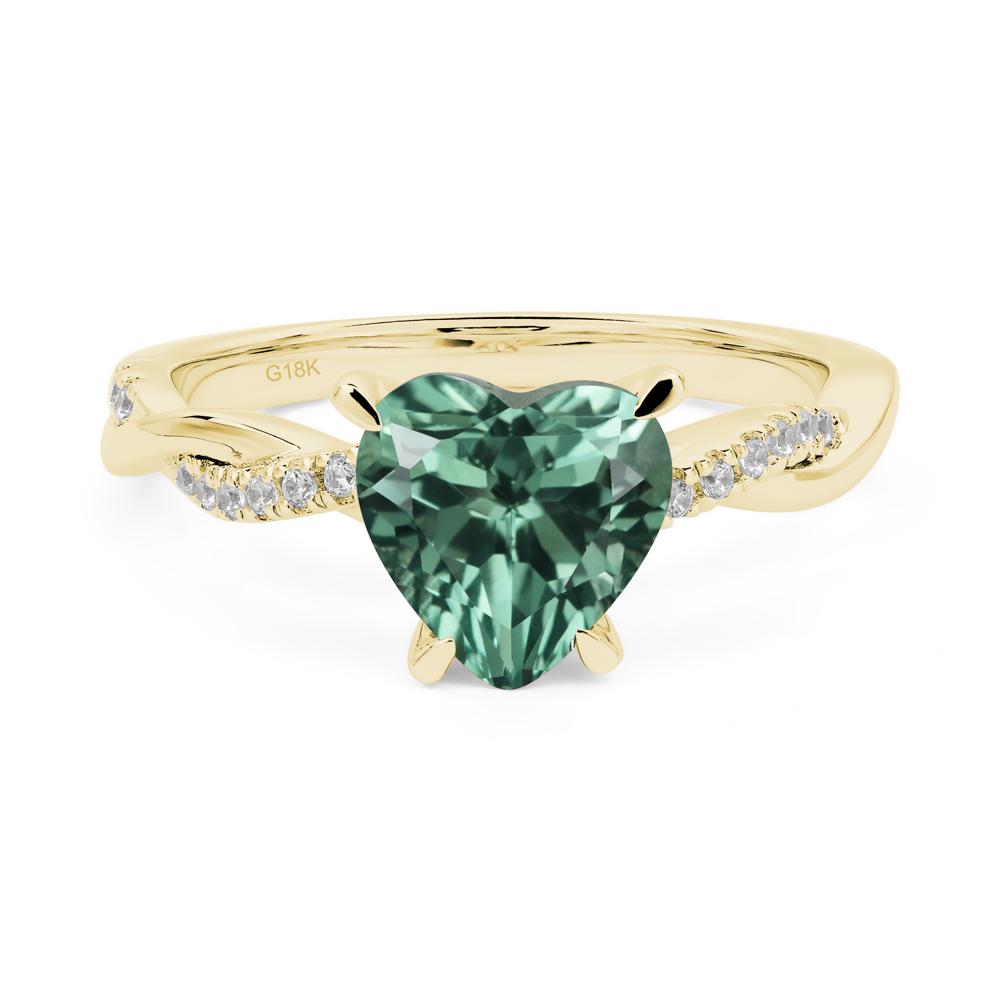 Twisted Heart Shaped Lab Created Green Sapphire Ring - LUO Jewelry #metal_18k yellow gold