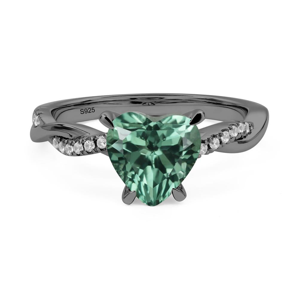 Twisted Heart Shaped Lab Created Green Sapphire Ring - LUO Jewelry #metal_black finish sterling silver