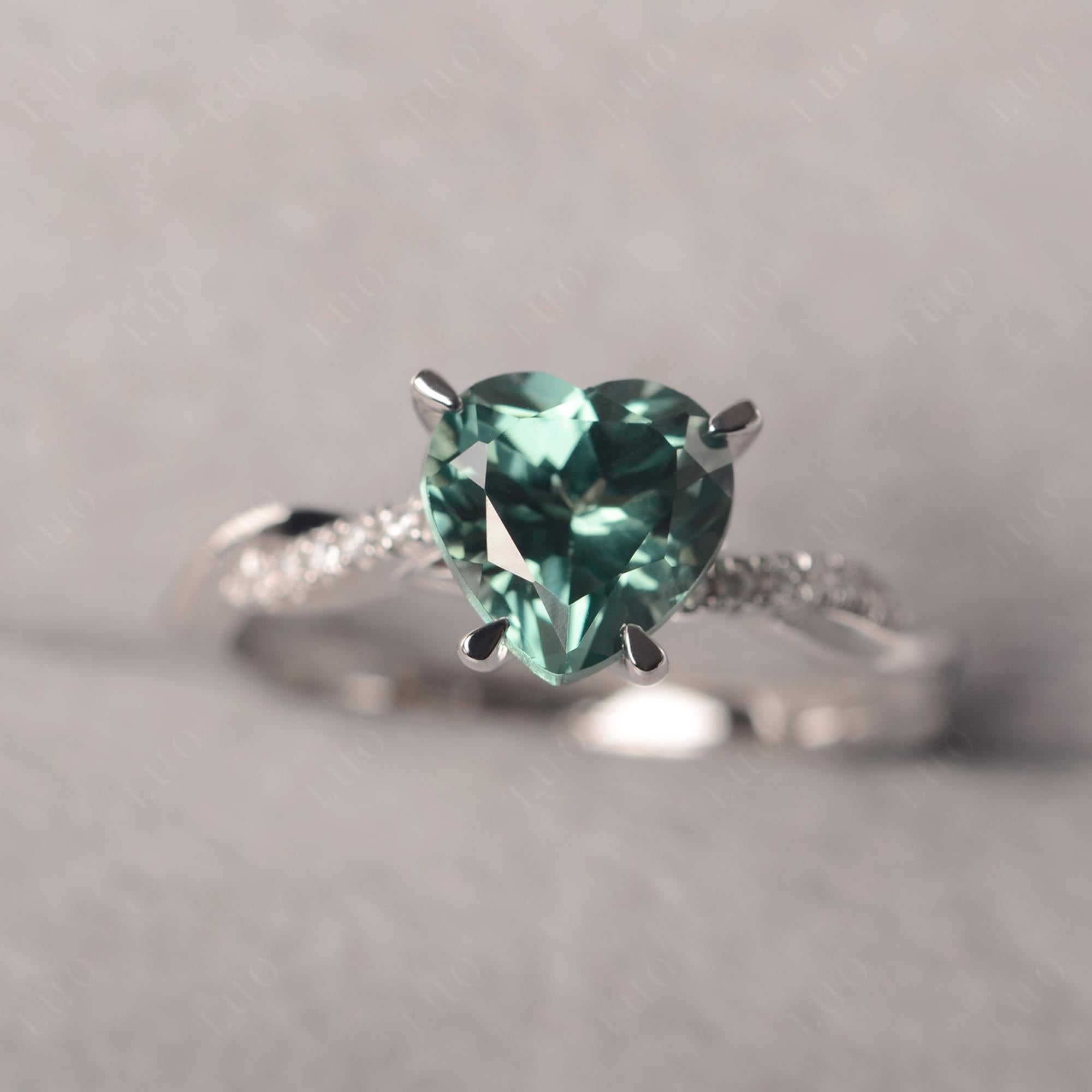 Twisted Heart Shaped Lab Created Green Sapphire Ring - LUO Jewelry