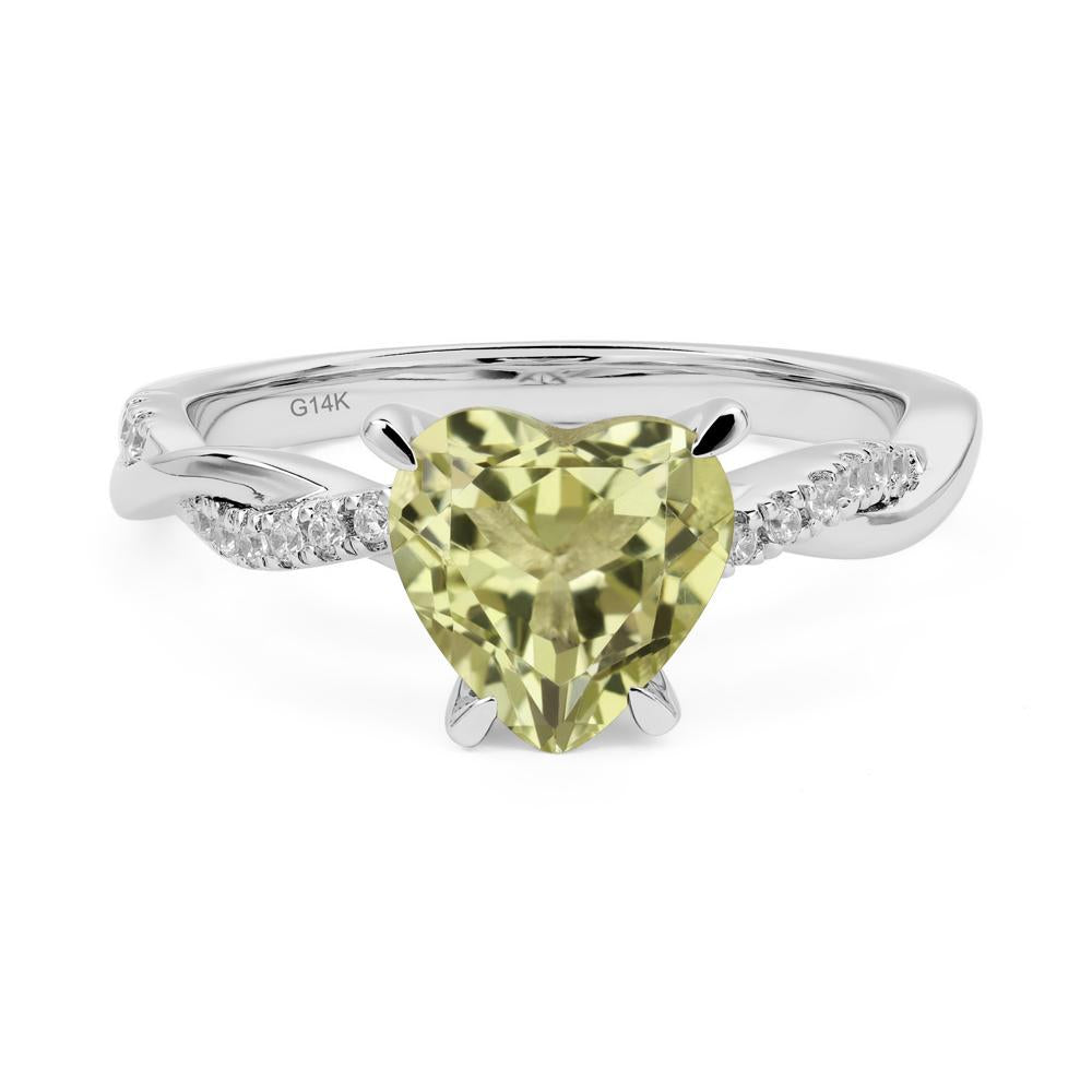 Twisted Heart Shaped Lemon Quartz Ring - LUO Jewelry #metal_14k white gold