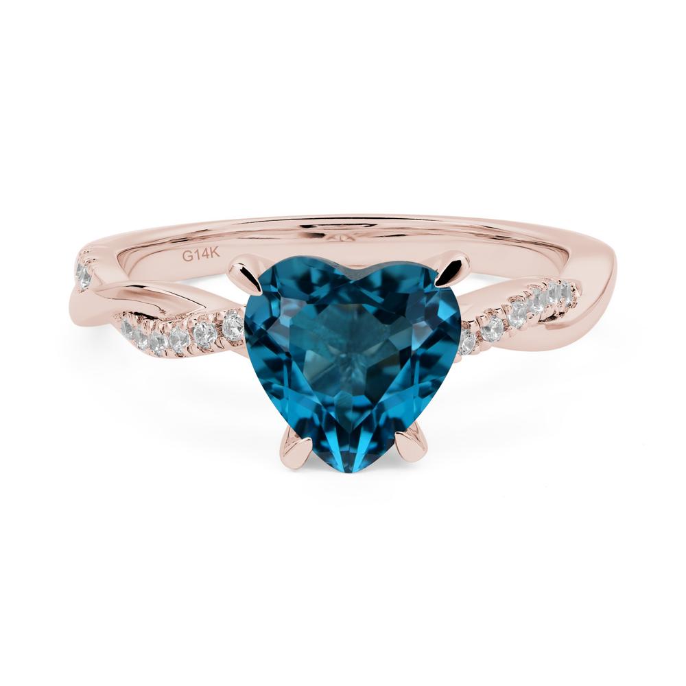 Twisted Heart Shaped London Blue Topaz Ring - LUO Jewelry #metal_14k rose gold