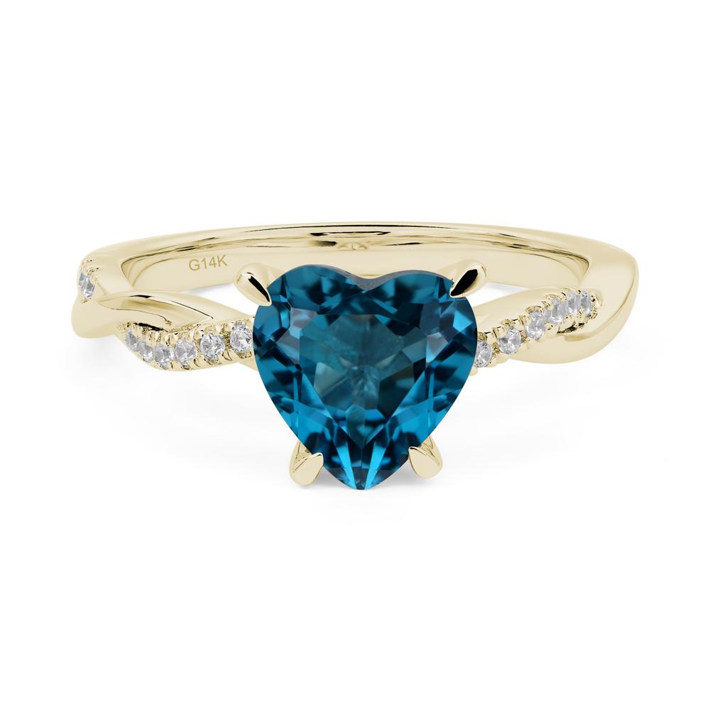 Twisted Heart Shaped London Blue Topaz Ring - LUO Jewelry #metal_14k yellow gold