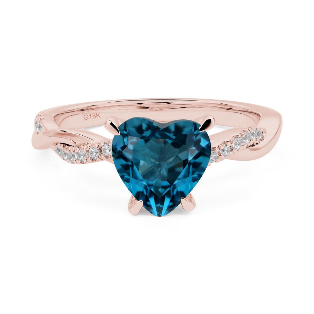 Twisted Heart Shaped London Blue Topaz Ring - LUO Jewelry #metal_18k rose gold