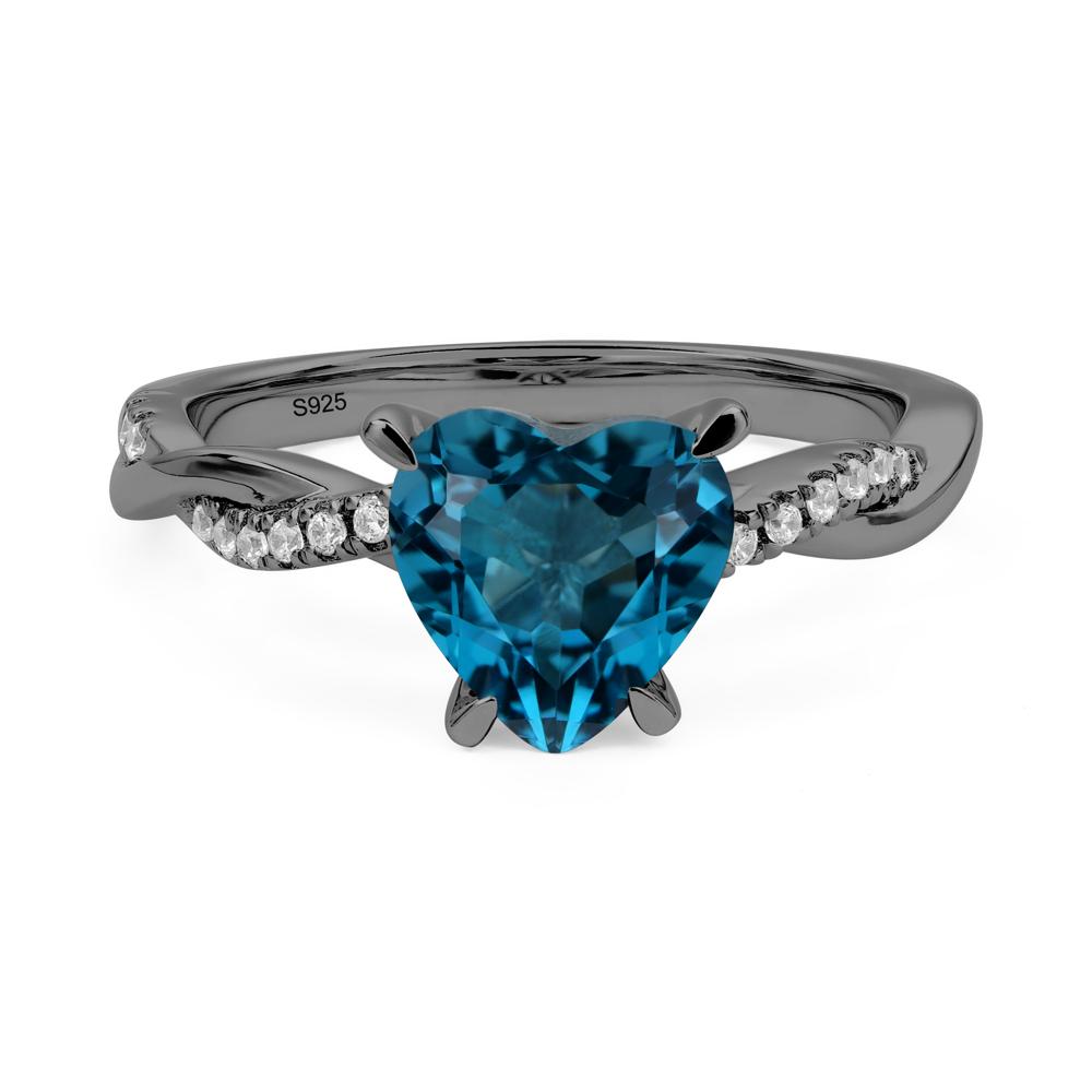 Twisted Heart Shaped London Blue Topaz Ring - LUO Jewelry #metal_black finish sterling silver
