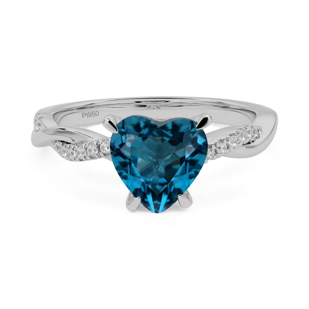 Twisted Heart Shaped London Blue Topaz Ring - LUO Jewelry #metal_platinum