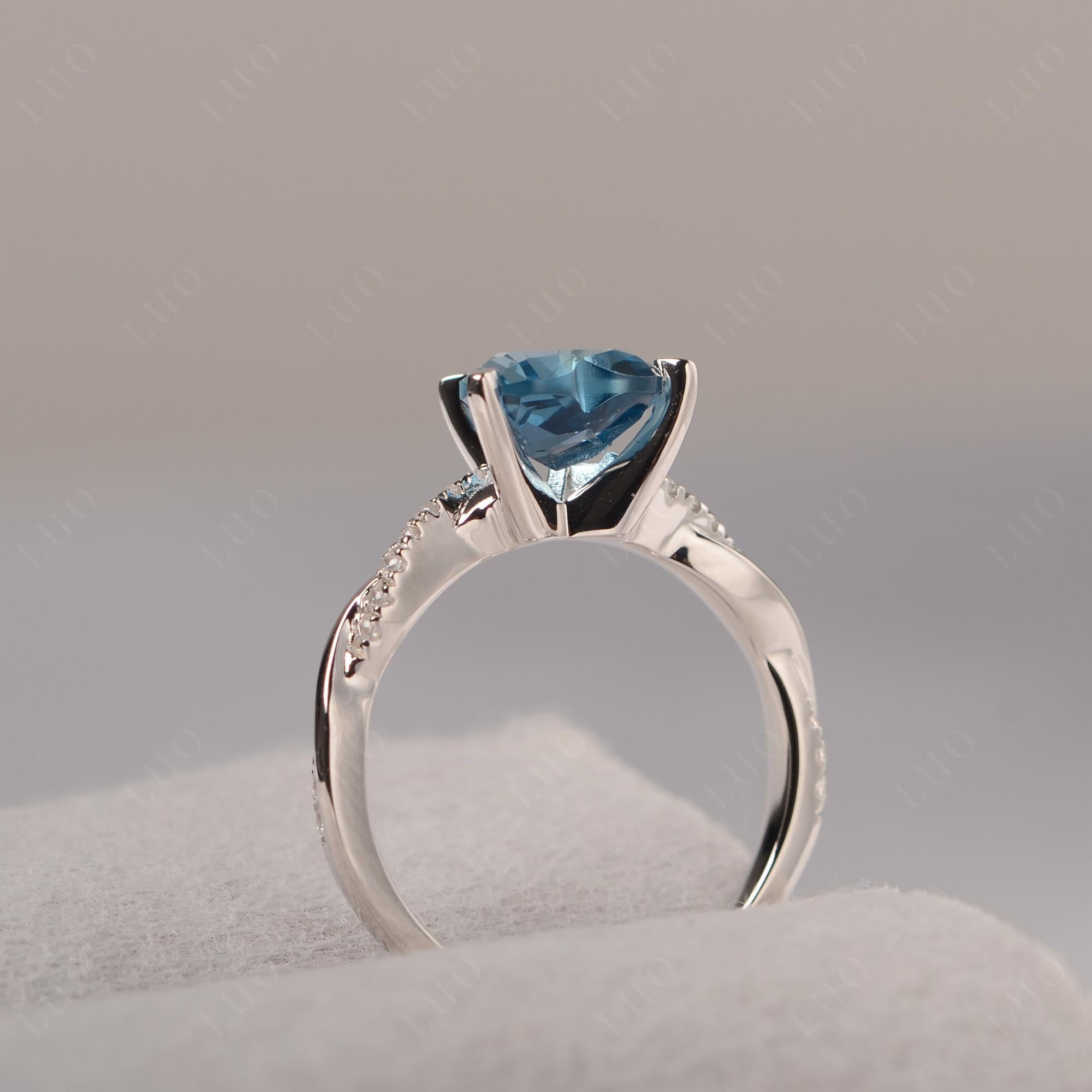 Twisted Heart Shaped London Blue Topaz Ring - LUO Jewelry