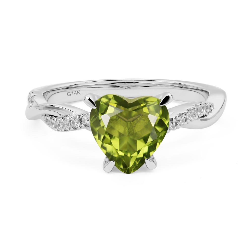Twisted Heart Shaped Peridot Ring - LUO Jewelry #metal_14k white gold
