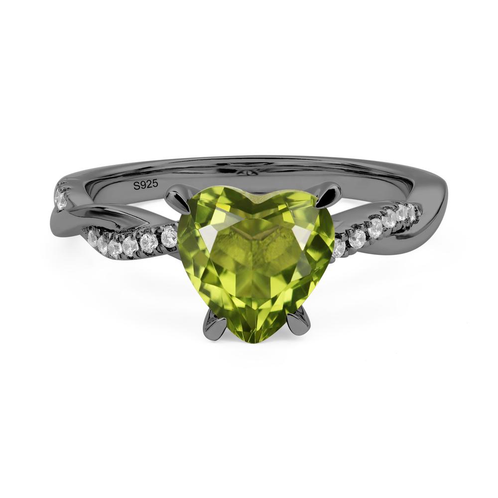 Twisted Heart Shaped Peridot Ring - LUO Jewelry #metal_black finish sterling silver