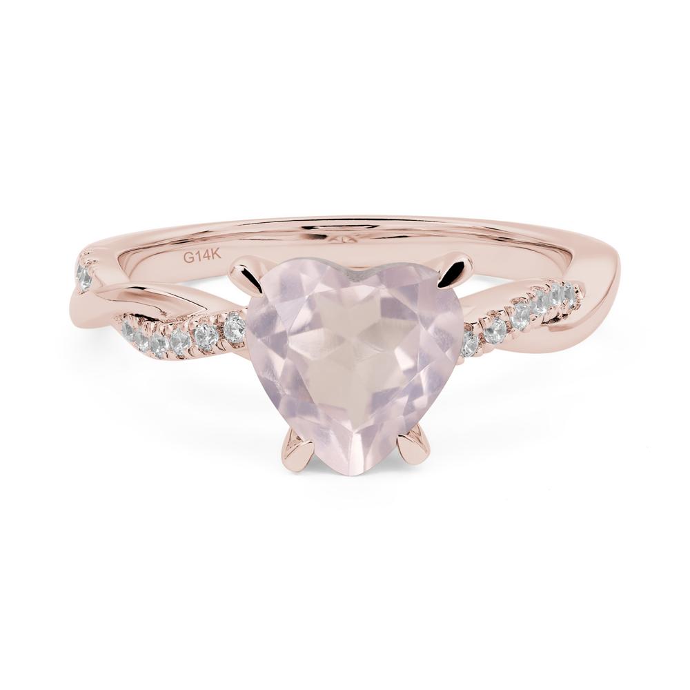 Twisted Heart Shaped Rose Quartz Ring - LUO Jewelry #metal_14k rose gold