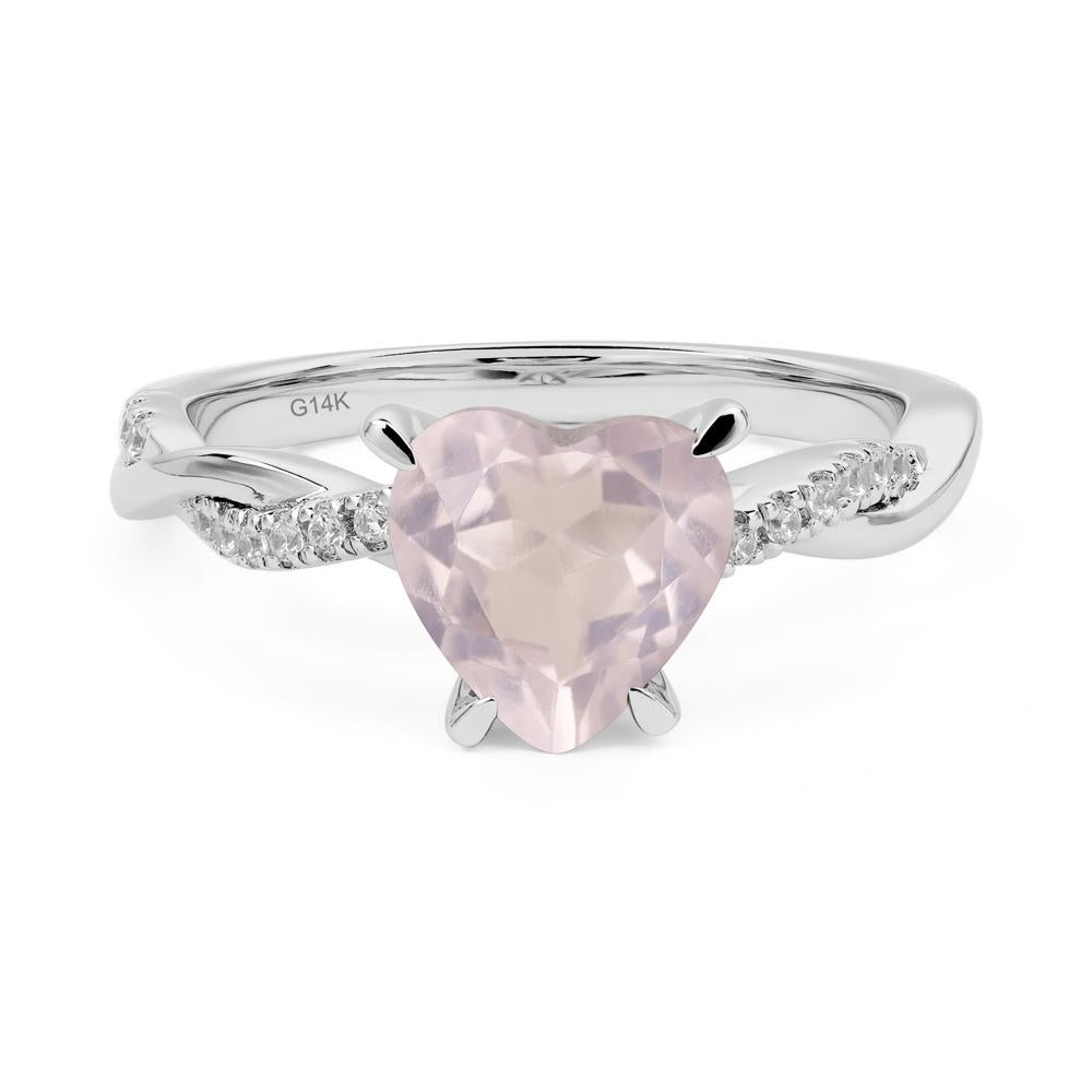 Twisted Heart Shaped Rose Quartz Ring - LUO Jewelry #metal_14k white gold