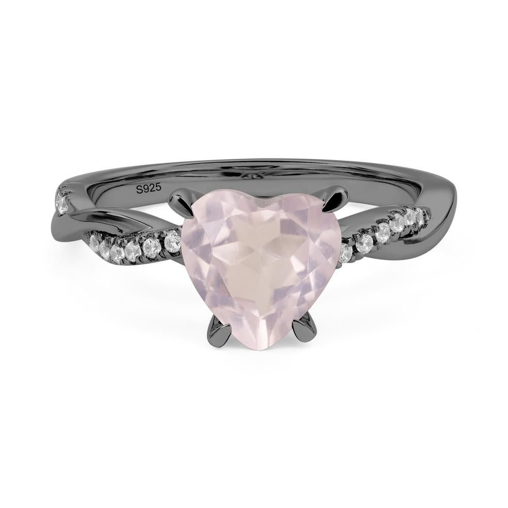 Twisted Heart Shaped Rose Quartz Ring - LUO Jewelry #metal_black finish sterling silver