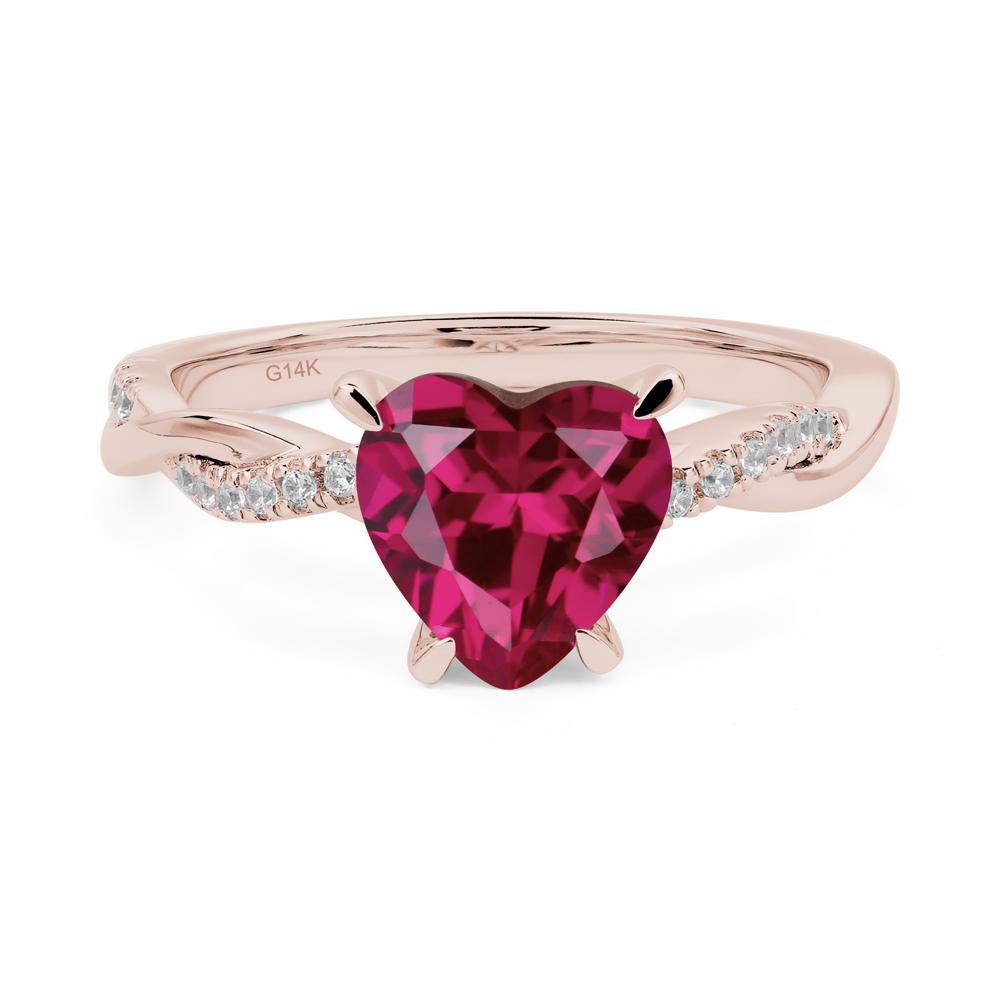 Twisted Heart Shaped Lab Ruby Ring - LUO Jewelry #metal_14k rose gold